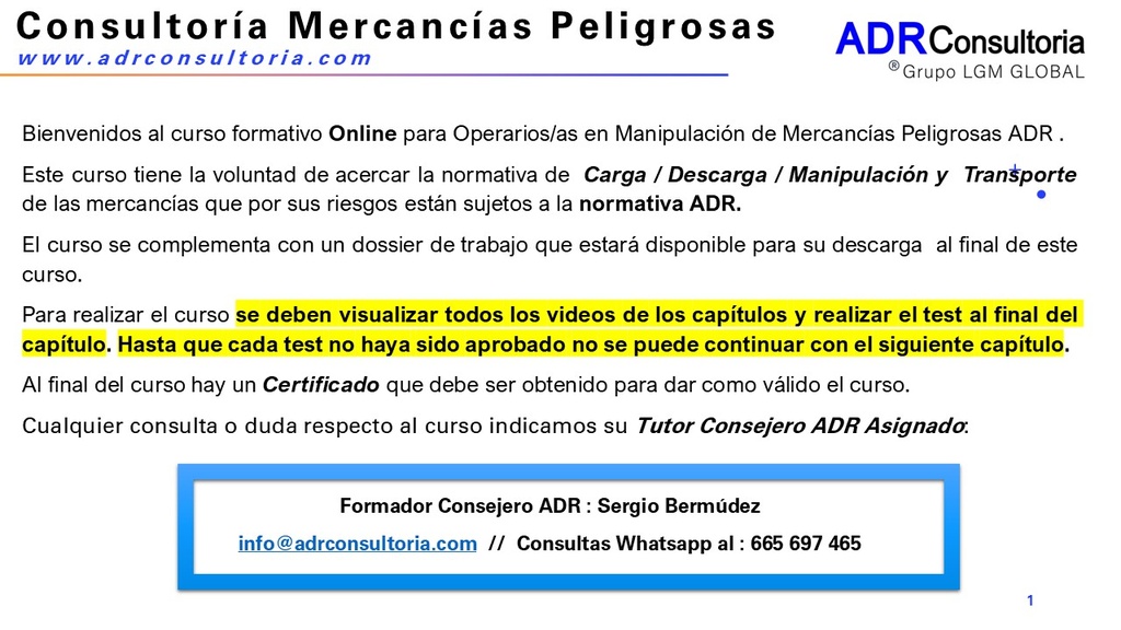 Presentación Curso ADR Mercancías Peligrosas